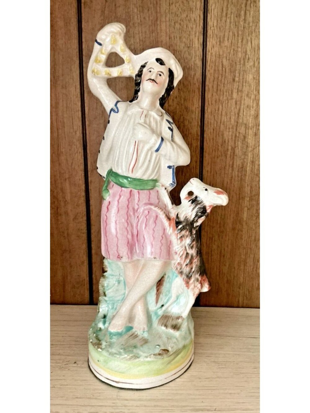 Staffordshire Figurine Tambourine Player with Goat Victorian Flatback Mantle 19c